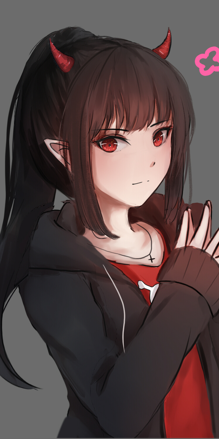 Download Horns Black Hair Long Hair Red Eyes Anime Original Phone Wallpaper
