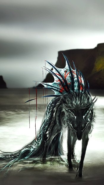 dark beach fantasy creature Dark Fantasy Phone Wallpaper