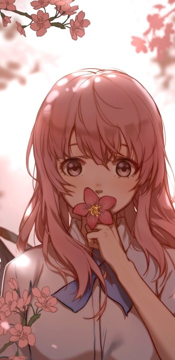 cherry blossom Shouko Nishimiya pink hair Anime A Silent Voice Phone Wallpaper