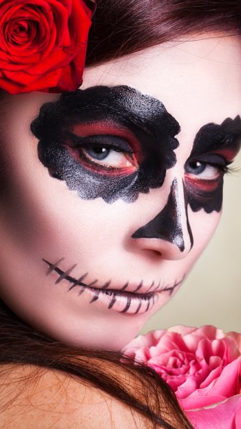 blue eyes makeup face Day of the Dead artistic sugar skull Phone Wallpaper