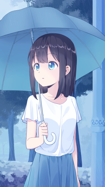 black hair blue eyes umbrella Anime Original Phone Wallpaper