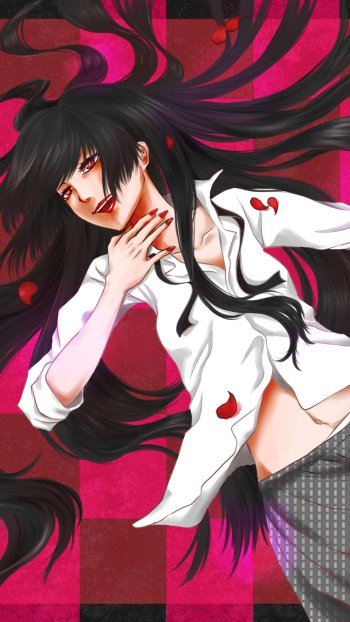 black hair long hair red eyes Yumeko Jabami Anime Kakegurui Phone Wallpaper