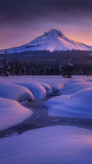 mountain snow stream landscape nature winter Phone Wallpaper
