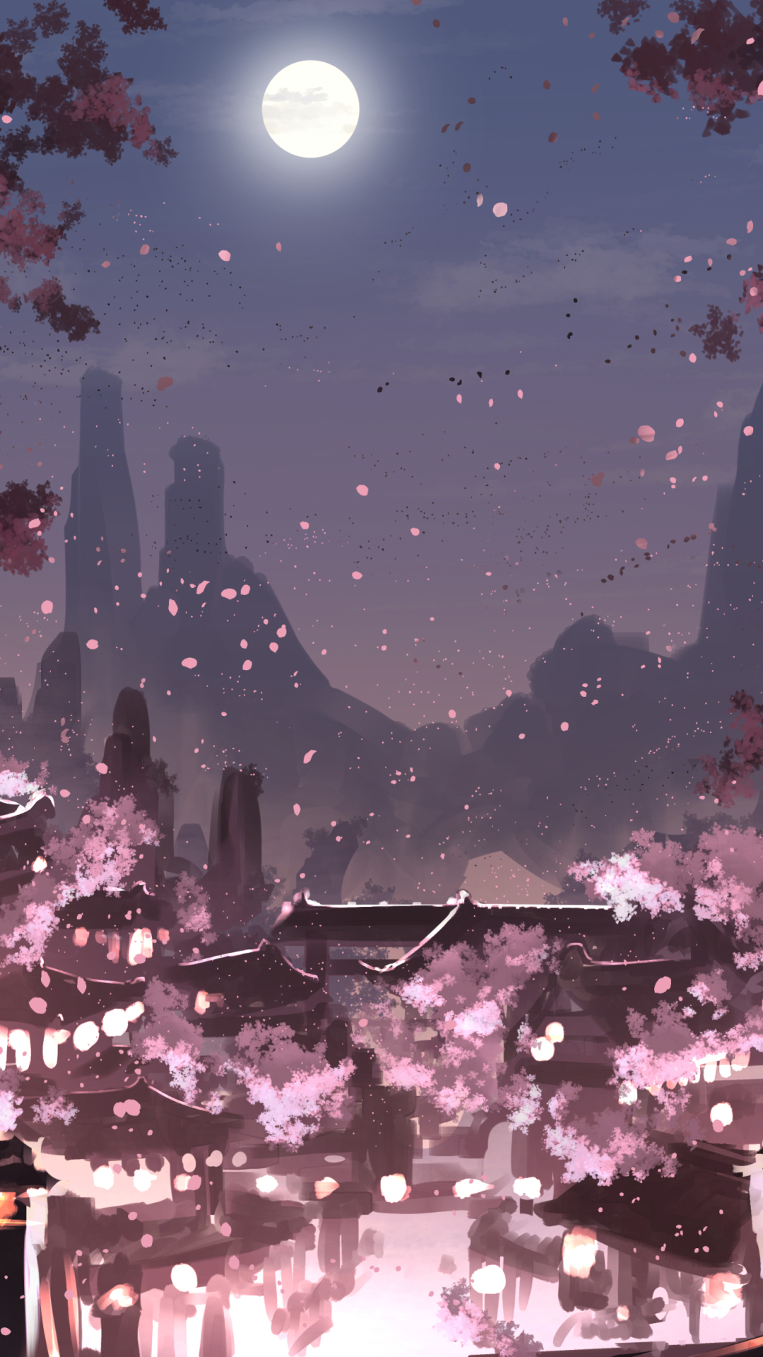 Full moon over the cherry blossom by 双木ロウカ - Mobile Abyss