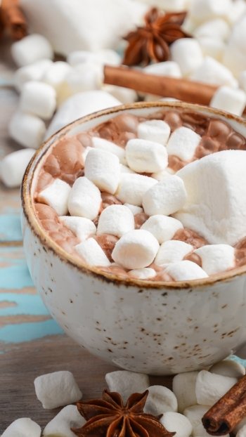 marshmallow cup food hot chocolate Phone Wallpaper