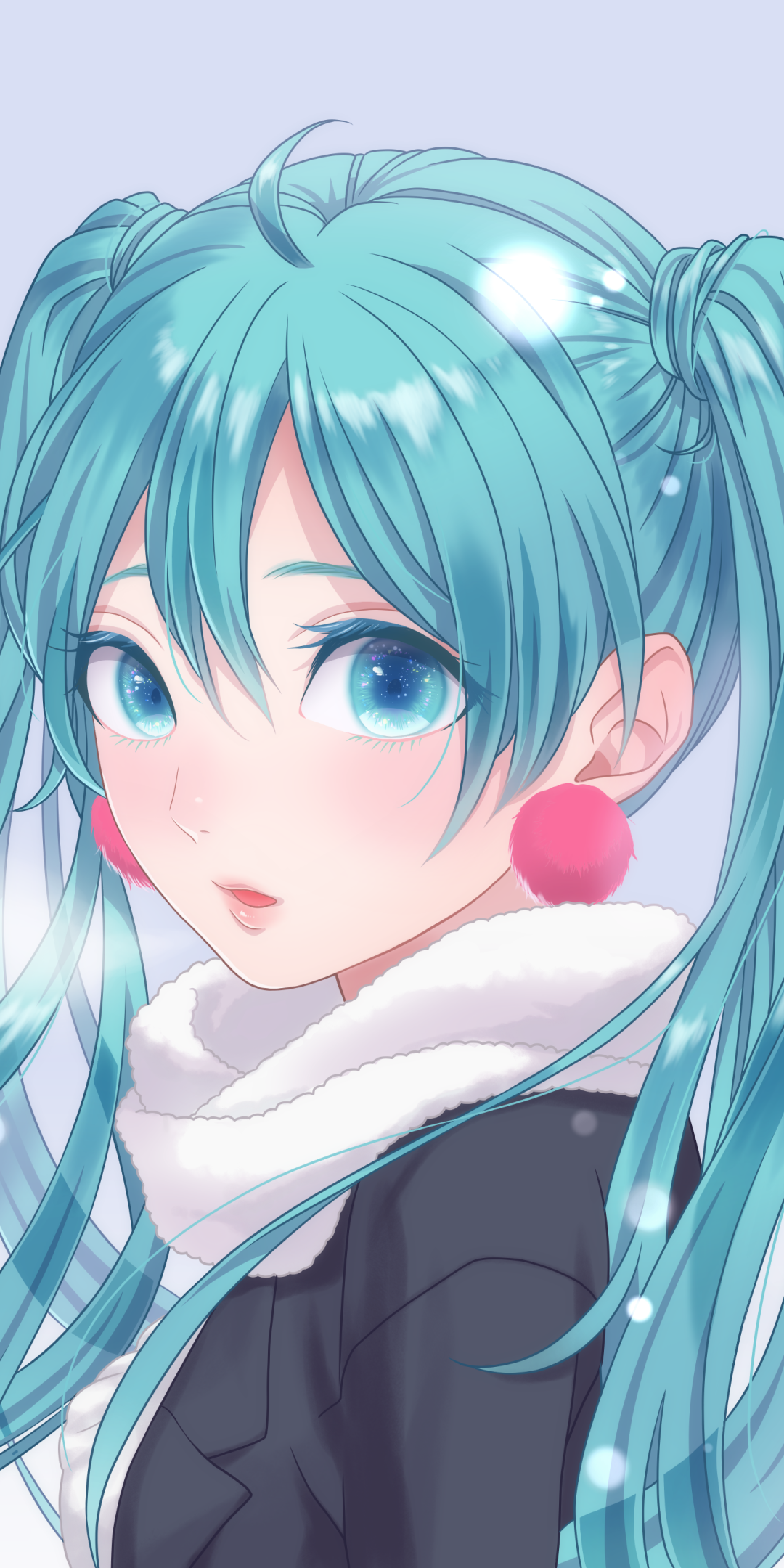 Download Scarf Blush Aqua Eyes Aqua Hair Twintails Long Hair Hatsune Miku Anime Vocaloid Phone Wallpaper