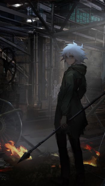 white hair weapon Nagito Komaeda video game Danganronpa 2: Goodbye Despair Phone Wallpaper