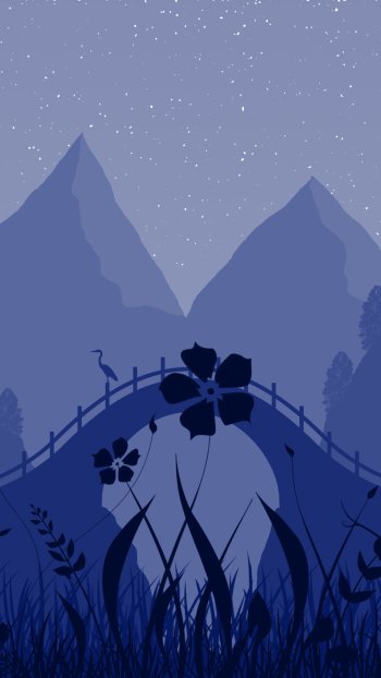 bridge mountain night floral artistic landscape Phone Wallpaper