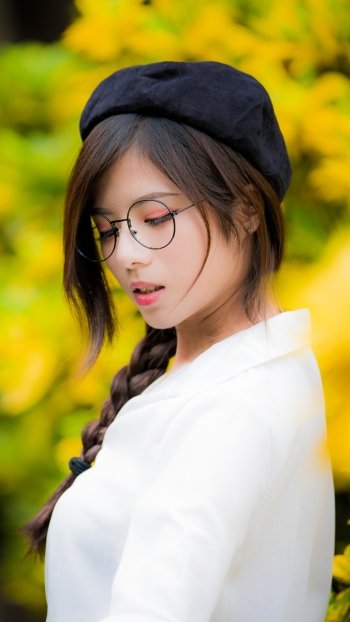 glasses brunette braid model woman asian Phone Wallpaper