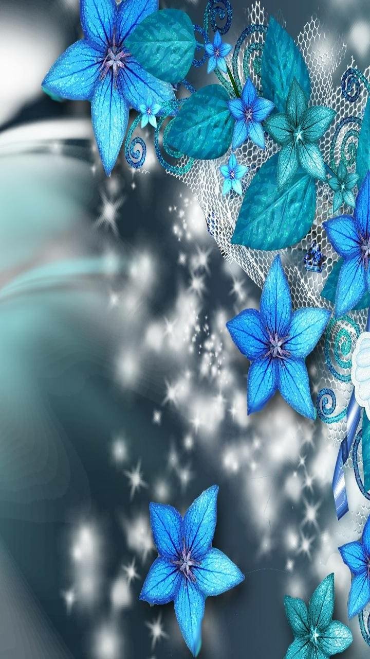 Download Blue Flower Sparkles Artistic Flower Phone Wallpaper