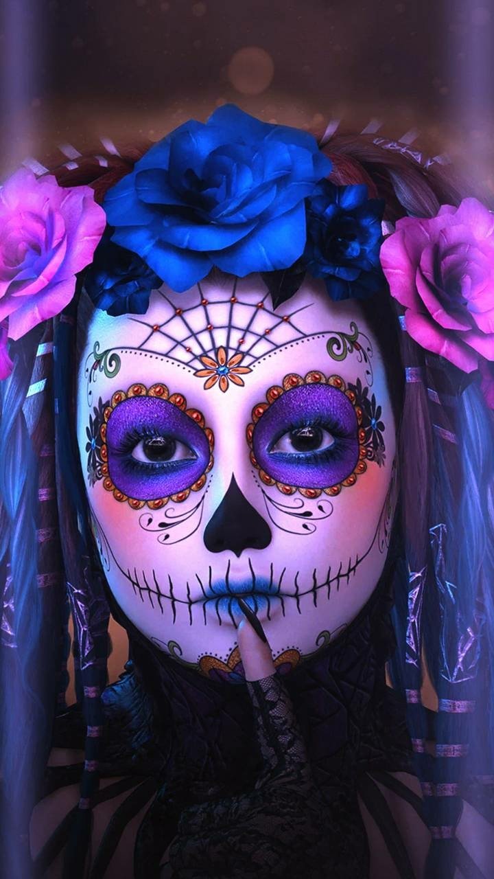 Download Flower Face Artistic Sugar Skull Phone Wallpaper