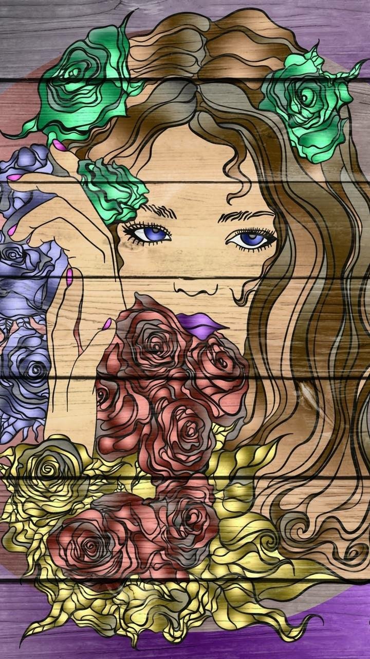 Download Flower Drawing Woman Artistic Phone Wallpaper