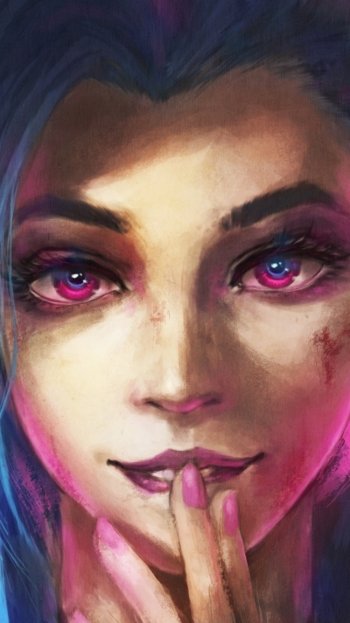Jinx (League Of Legends) pink eyes face video game League Of Legends Phone Wallpaper