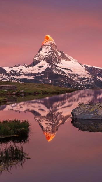 landscape reflection lake peak mountain nature matterhorn Phone Wallpaper