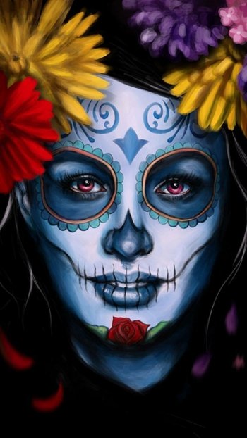flower colorful artistic sugar skull Phone Wallpaper