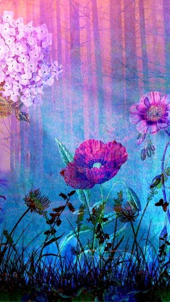 purple flower hydrangea poppy artistic flower Phone Wallpaper