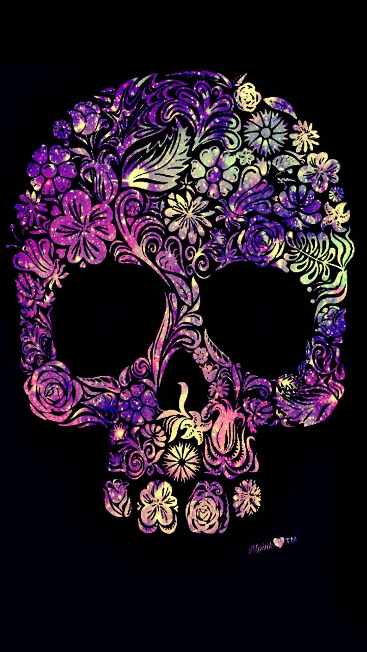 Skull with purple flowers  Skull artwork illustrations Skull wallpaper  Pink skull wallpaper