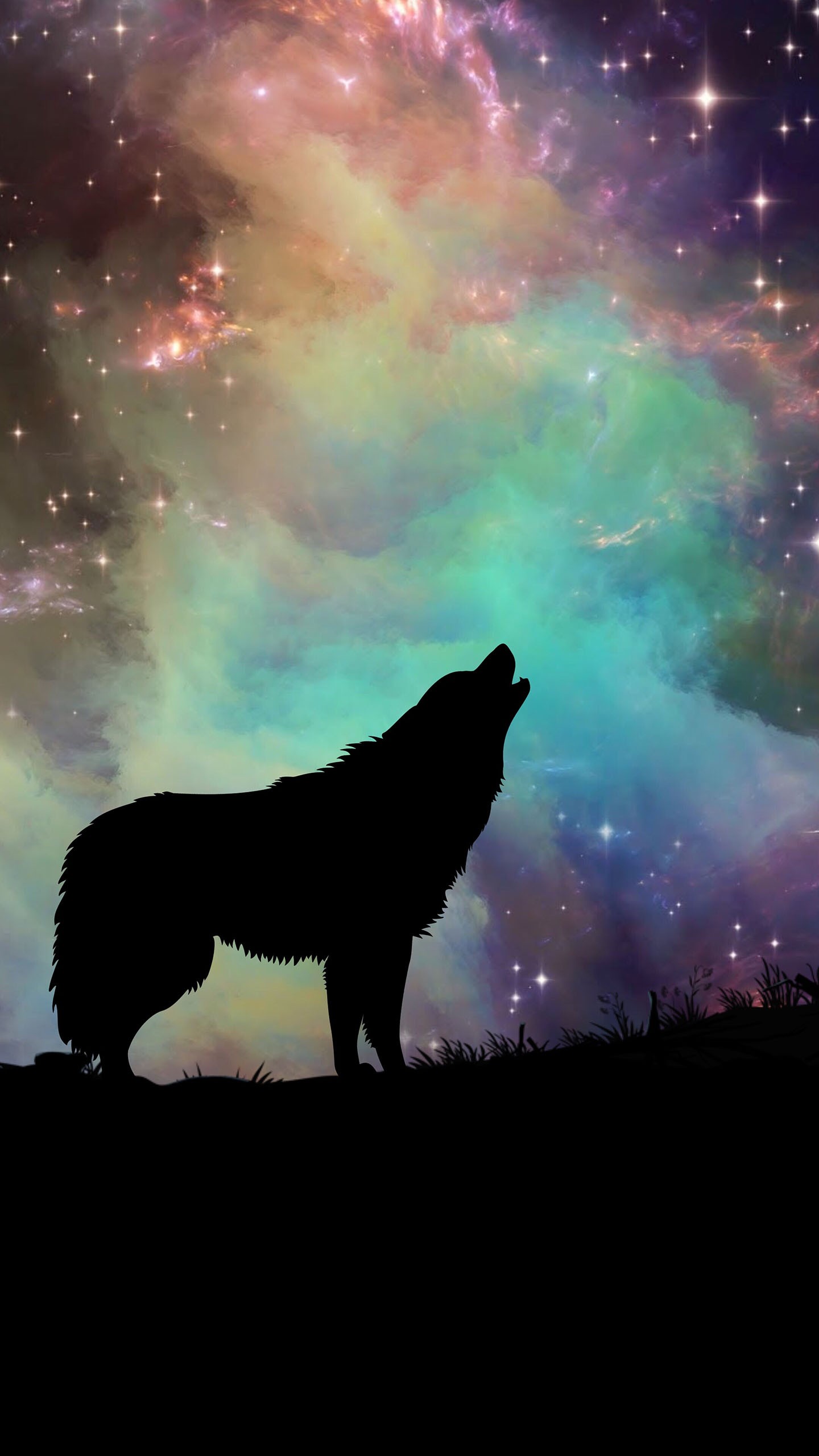 Nebula with Wolf Silhouette