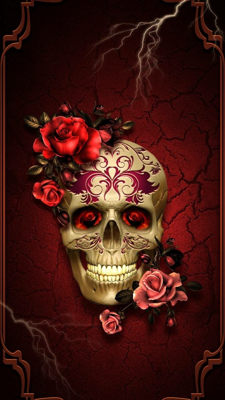 Download Flower Dark Skull Phone Wallpaper