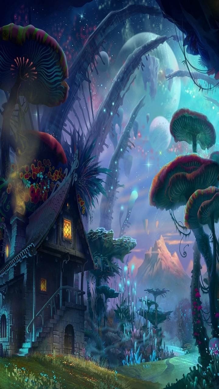 Download Mushroom House Fantasy Forest Phone Wallpaper