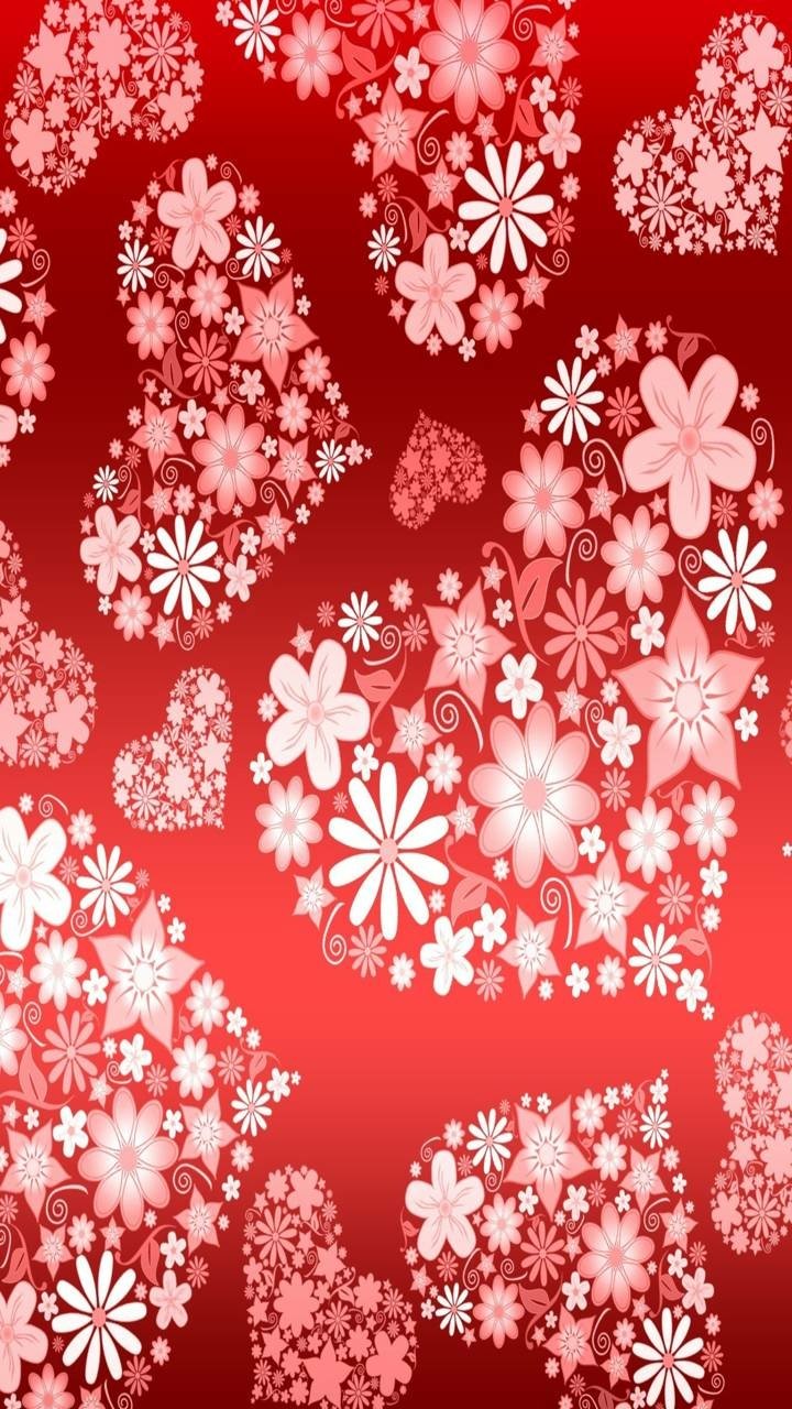 Download Red Flower Heart Holiday Valentine's Day Phone Wallpaper