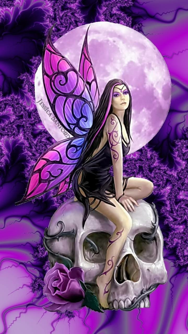 Download Moon Skull Gothic Fantasy Fairy Phone Wallpaper