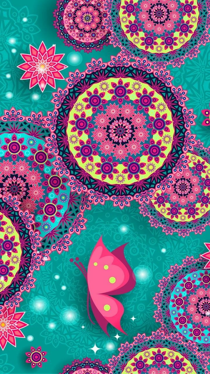 Download Colors Butterfly Flower Mandala Artistic Design Phone Wallpaper