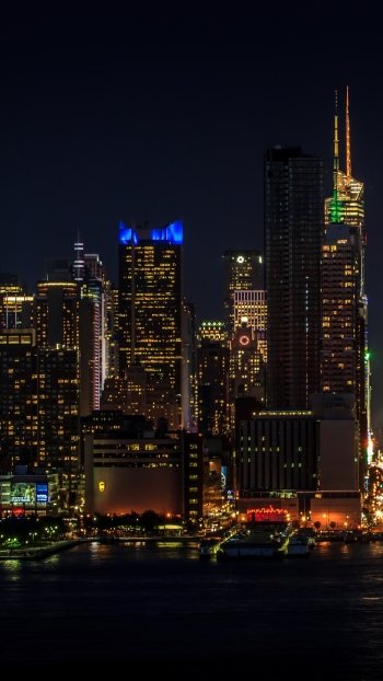 USA New York skyscraper night building city man made Manhattan Phone Wallpaper