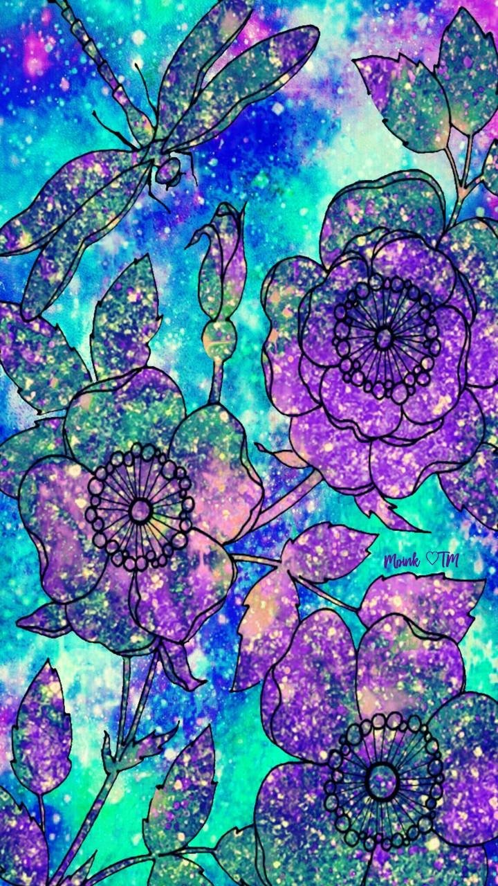 Download Sparkles Purple Artistic Flower Phone Wallpaper