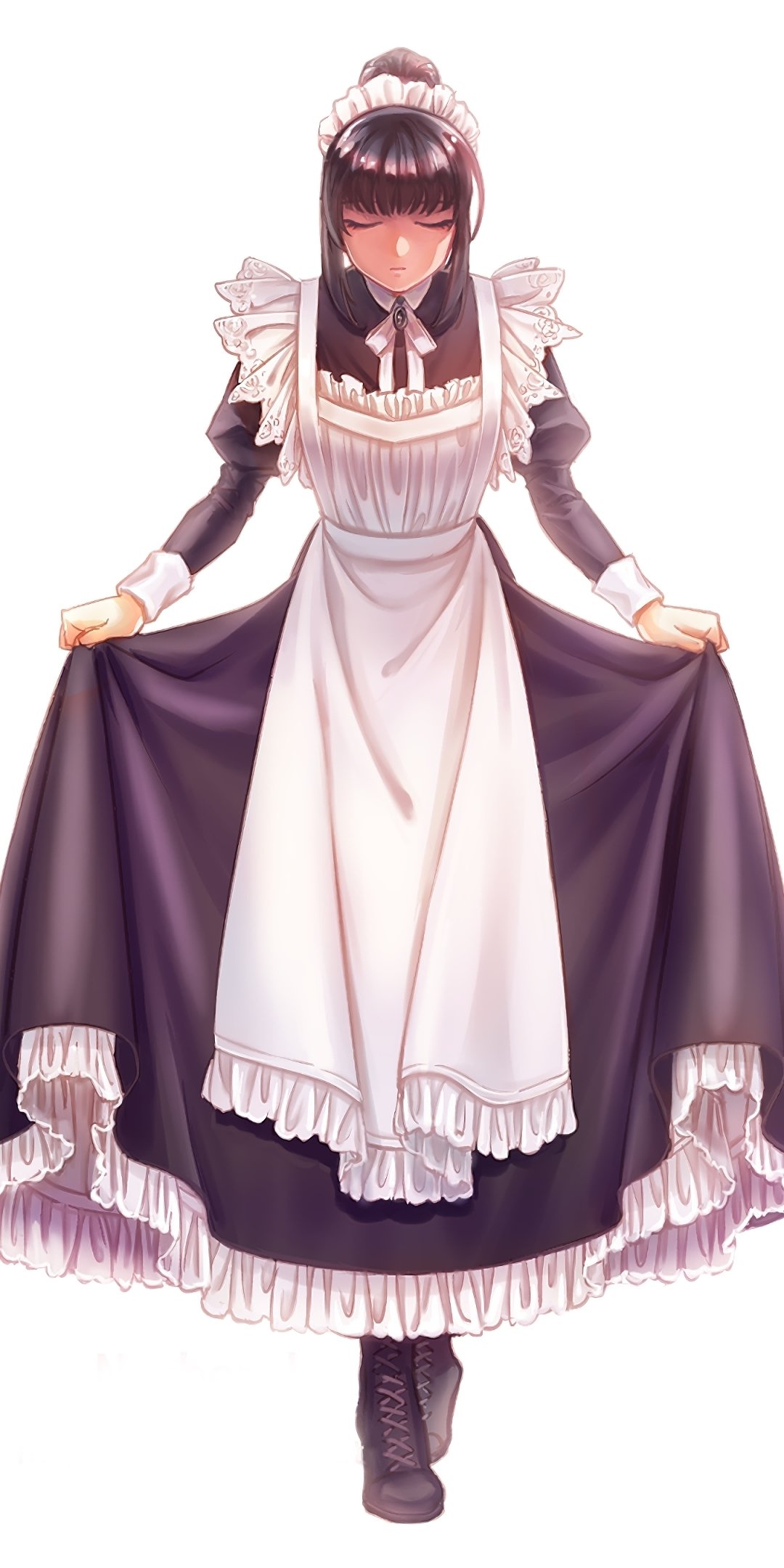 Download Black Hair Maid Apron Narberal Gamma Headdress Anime Overlord Phone Wallpaper