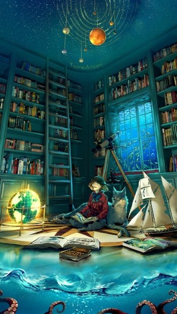 ship water wolf little girl fantasy dream Phone Wallpaper