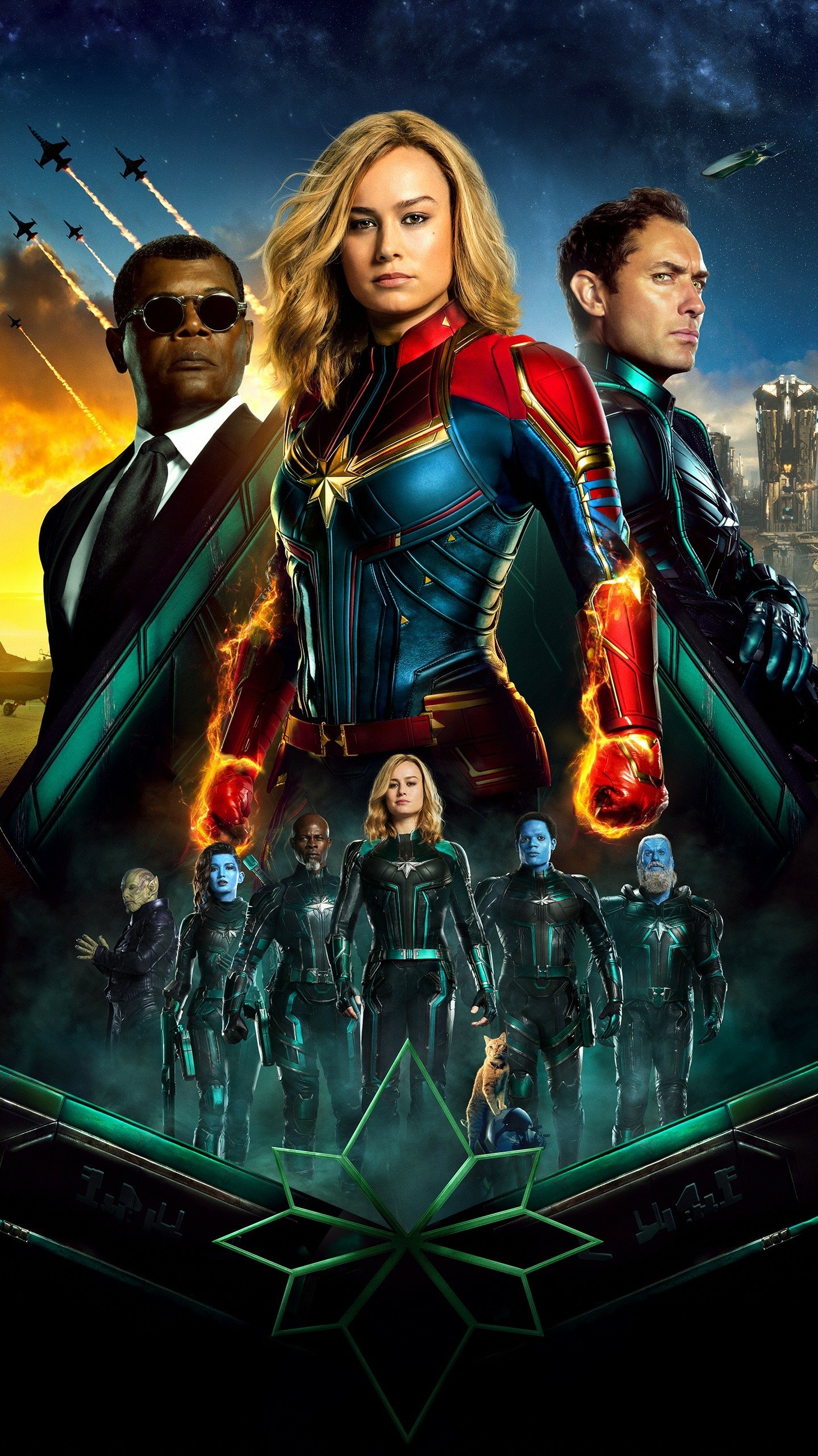 Download Samuel L. Jackson Nick Fury Carol Danvers Jude Law Brie Larson Movie Captain Marvel Phone Wallpaper