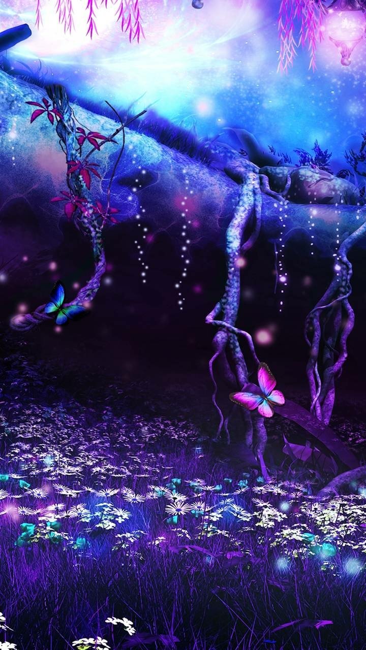Download Butterfly Flower Artistic Forest Phone Wallpaper