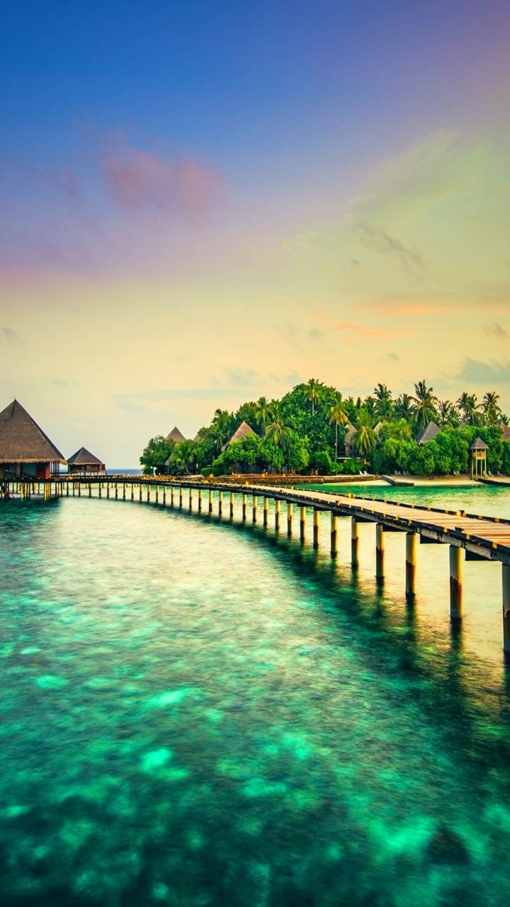 Download Walkway Bungalow Ocean Tropical Man Made Resort Phone Wallpaper