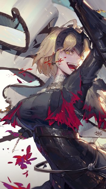 Avenger (Fate/Grand Order) woman warrior blonde short hair yellow eyes Saber Alter Jeanne d'Arc Alter Anime Fate/Grand Order Phone Wallpaper