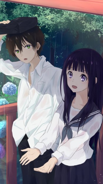  Eru Chitanda And Hōtarō Oreki in the rain by しがつ