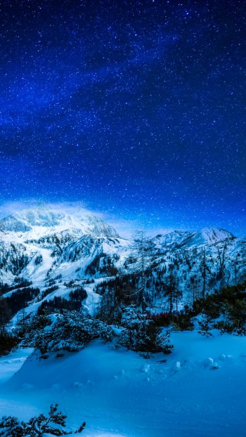 blue landscape mountain starry sky star sky snow winter nature night winter night Snowy Mountain night snow Phone Wallpaper