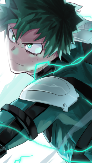 Phone wallpaper featuring Izuku Midoriya from My Hero Academia in dynamic anime style, designed to fit iPhone and Android screens.