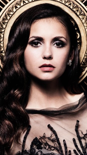 Canadian brown eyes brunette actress Celebrity Nina Dobrev Phone Wallpaper