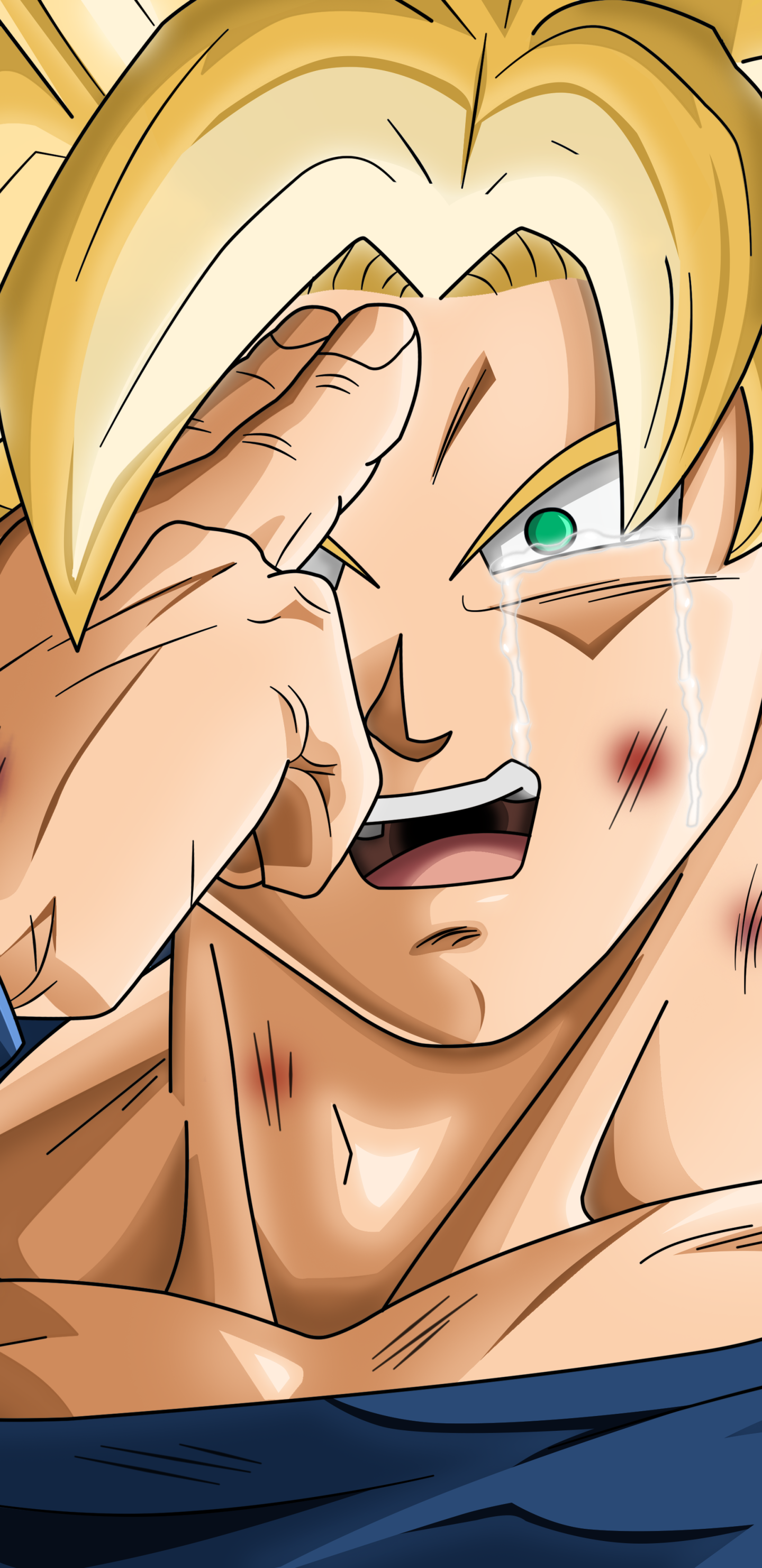 Phone wallpaper featuring Goku from Dragon Ball Z with intense expression and glowing eyes, designed for iPhones and Android devices.