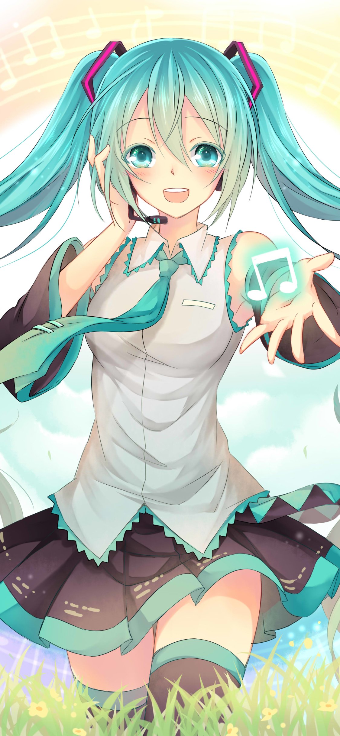 Download Blue Hair Aqua Eyes Smile Hatsune Miku Anime Vocaloid Phone Wallpaper