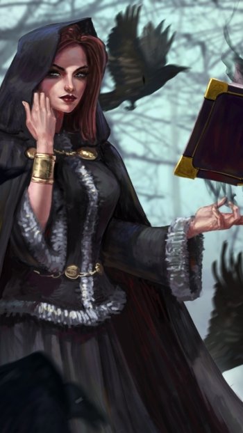 magic hood raven book fantasy witch Phone Wallpaper