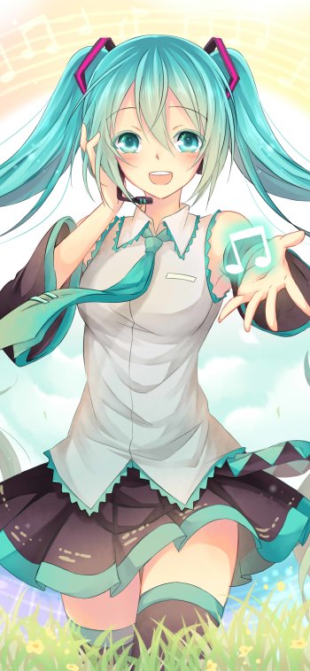blue hair aqua eyes smile Hatsune Miku Anime Vocaloid Phone Wallpaper