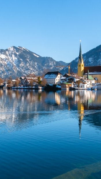 lake man made village Phone Wallpaper