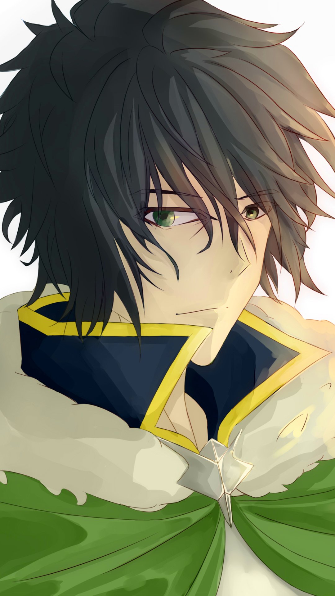 Phone wallpaper featuring Naofumi Iwatani from the anime The Rising of the Shield Hero, designed for seamless display on both iPhones and Android phones.