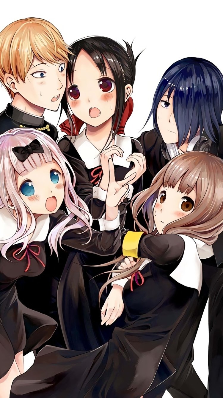 Download Miko Iino Yu Ishigami Miyuki Shirogane Chika Fujiwara Kaguya Shinomiya Kaguya-sama: Love Is War Anime Phone Wallpaper