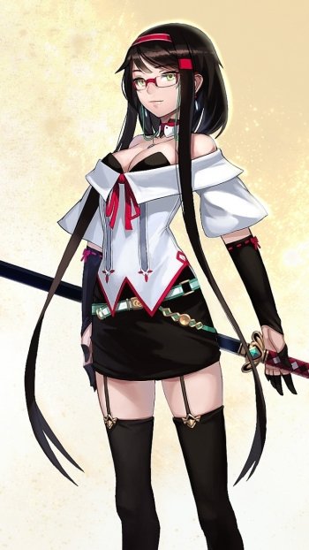 glasses black hair long hair katana Anime Original Phone Wallpaper