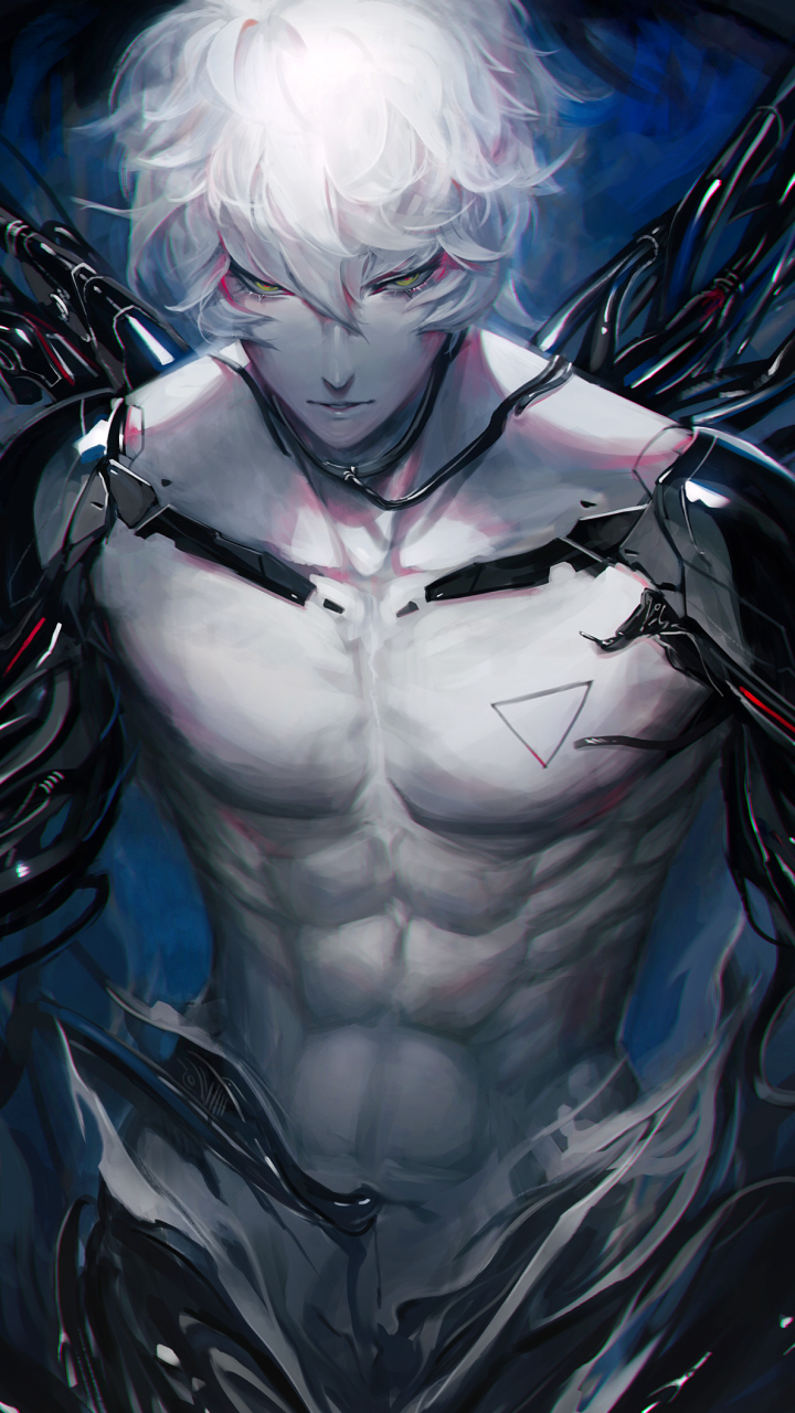 Download Yellow Eyes White Hair Short Hair Cyborg Anime Original Phone Wallpaper