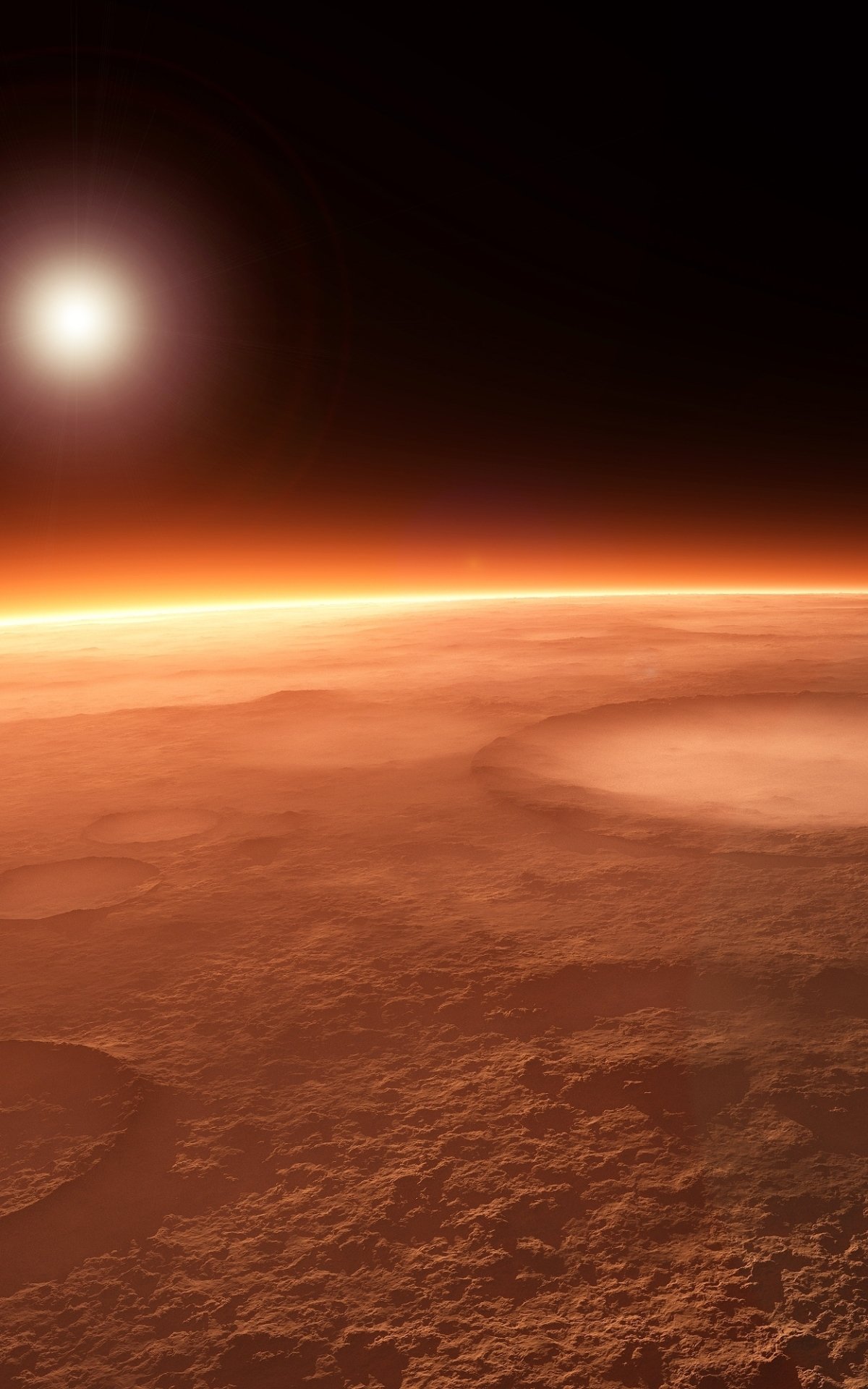 Download Crater Planetscape Sun Sci Fi Mars Phone Wallpaper