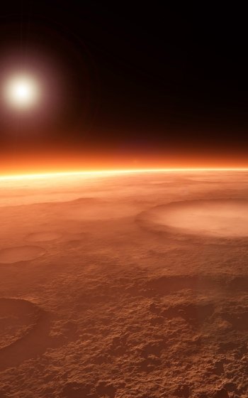crater planetscape sun Sci Fi Mars Phone Wallpaper